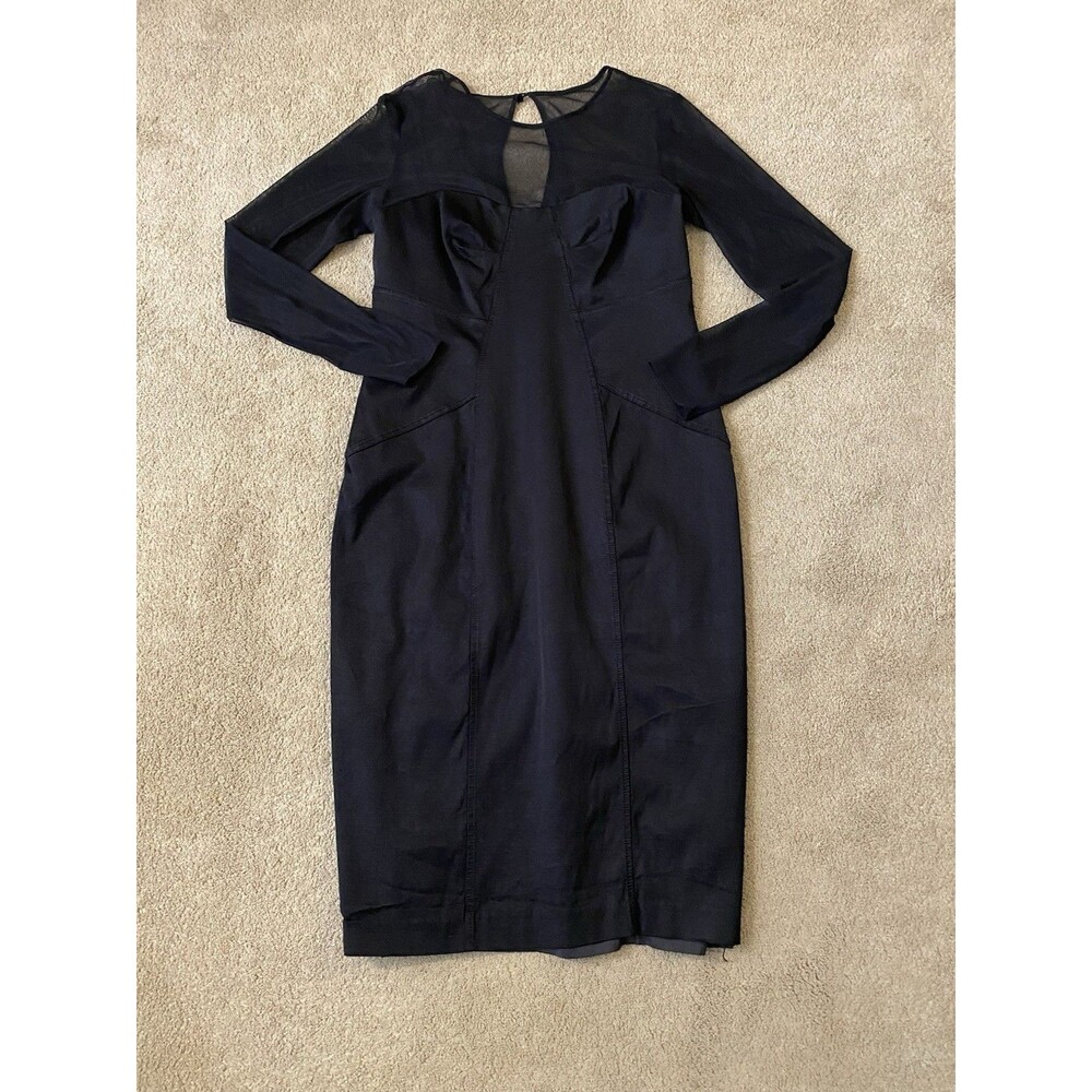 Maggy London Illusion Neck Black Mesh Long-Sleeve Sheath Bodycon Dress Size 14